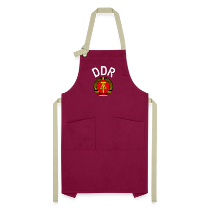 Kontrastschürze - Burgunderrot / Sandfarben