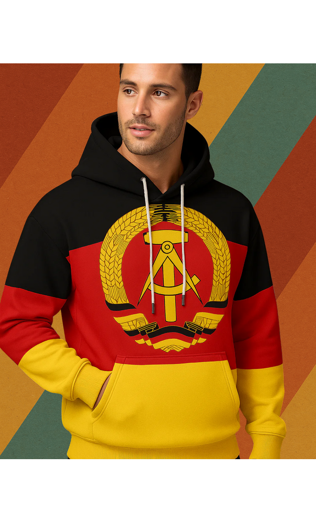 DDR Hoodie komplett Flaggen Design All-Over Print Kapuzenpullover