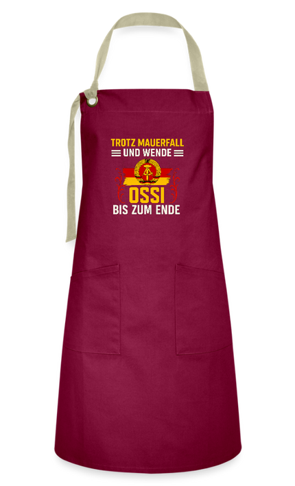 Kontrastschürze - Burgunderrot / Sandfarben